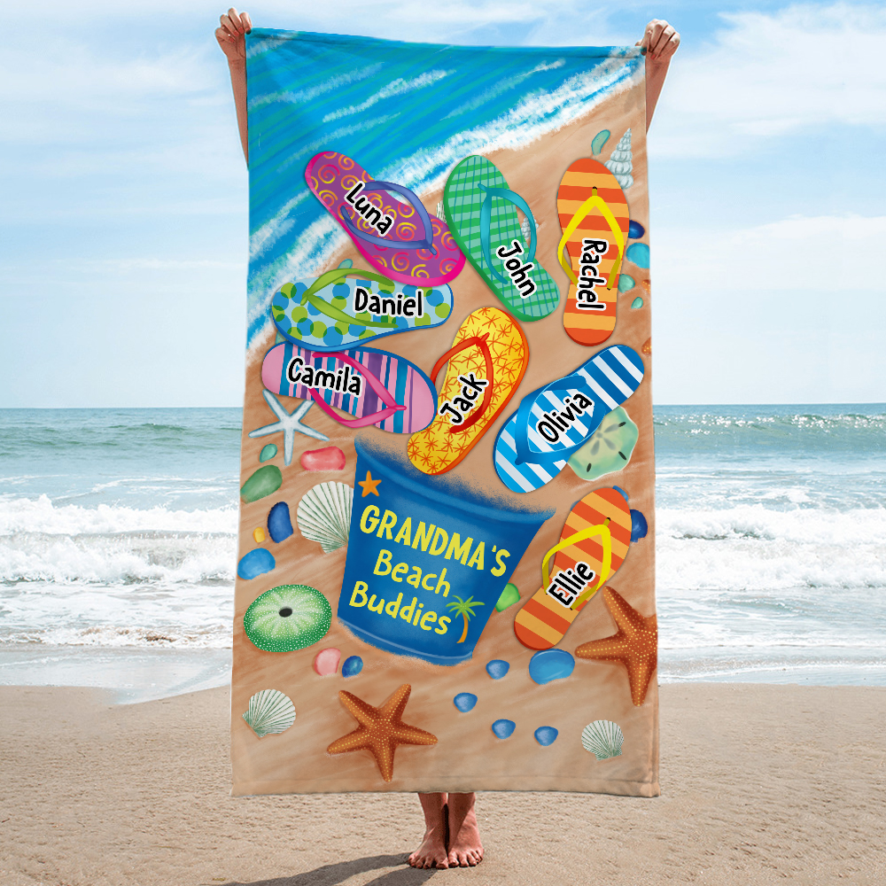 Personalisierte Grandma's Beach Buddies Hausschuhe Super saugfähige schnell trocknende weiche Strandtuch mit Namen Reisen wesentliche Geburtstagsgeschenk für Mama Oma