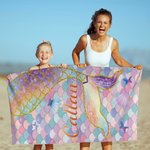 Personalized Cute Mermaid Quick Dry Oversized Beach Towel with Name Vacation Party Beach Party Accessories Summer Gift for Her
