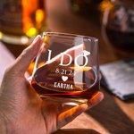 Personalized I DO Whiskey Glasses with Engraved Name and Date Set of 2 Wedding Anniversary Gift for Couple