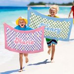 Personalized Quick Dry Microfiber Checkerboard Daisies Beach Towel with Name Summer Travel Essential Gift for Kids