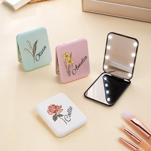 Miroir de maquillage portable double face avec lumière LED Cadeau d'anniversaire pour femmes filles