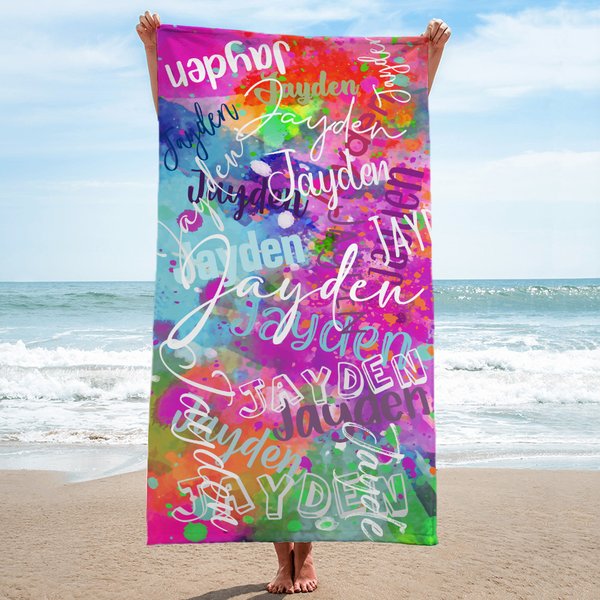 Asciugamano da spiaggia in microfibra personalizzato con nome stile graffiti ad asciugatura rapida oversize regalo per famiglia e amici