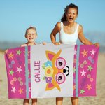 Personifierad Fantasy Unicorn Dog Fox Monkey Design Överdimensionerad snabbtorkande strandhandduk med namn Strandpool Party Födelsedagspresent för pojkar flickor