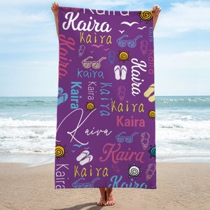 Personalisiertes Buntes Sonnenbrille Strandtuch mit Namen Schnell Trocknendes Saugfähiges Handtuch Sommer Urlaub Pool Party Geschenk für Familie