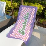 Personalized Quick Dry Microfiber Checkerboard Daisies Beach Towel with Name Summer Travel Essential Gift for Kids