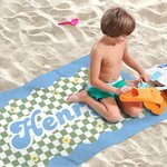 Personalized Quick Dry Microfiber Checkerboard Daisies Beach Towel with Name Summer Travel Essential Gift for Kids