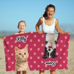Personalized Pet Photo Polka Dots Beach Towel with Name Super Absorbent Quick Dry Vacation Pool Party Birthday Gift for Pet Lovers Owners