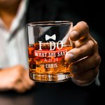 Personalized I DO Whiskey Glasses with Engraved Name and Date Set of 2 Wedding Anniversary Gift for Couple
