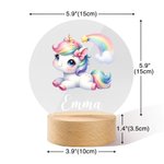 Personalisierte Regenbogen Floral Fantasy Einhorn LED-Nachtlicht mit hölzernen Basis und Name Kinderzimmer Kind Zimmer Dekoration Geburtstag Baby Dusche Geschenk für Mädchen