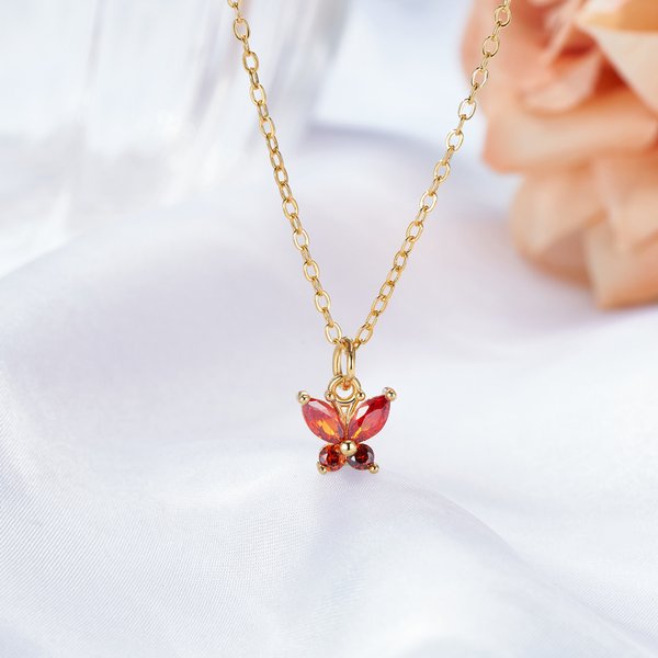 Personalised Dainty Butterfly Necklace  with Birthstone Good Luck Charm Jewellery Birthday Anniversary Mother's Day Gift for Women
