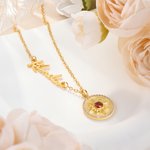 Collier Forme de Soleil Personnalisé avec Nom et Pierre de Naissance Cadeau Anniversaire Fête des Mères pour Femme