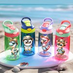 Personalisierte Hawaii-Thema Cartoon Tier Charakter 16 oz Kind Wasserflasche mit Stroh und Spill-Proof-Deckel zurück zu Schule Geburtstag Geschenk für Mädchen Jungen