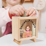 Personalized Mini Boss Cartoon Kid Wooden Clear Money Box Piggy Bank with Name Desk Decor Birthday Gift for Boys Girls