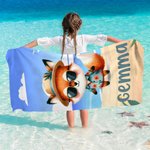 Personalized Hawaiian Cartoon Animal Quick Dry Microfiber Beach Towel with Name Summer Travel Essential Gift for Boys Girls
