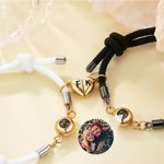 Personalized Matching Magnetic Heart Photo Projection Braided Bracelet with Engraved Initials Set of 2 Birthday Anniversary Gift for Couple