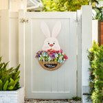 Lapin de Pâques avec panier de fleurs personnalisé Panneau de porte en bois pour décoration de cour,
