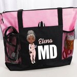 Bolsa de lona Oxford personalizada con caricatura de enfermera nombre y título regalo para cumpleaños o Semana de la Enfermería para personal médico
