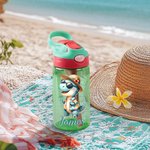 Personalisierte Hawaii-Thema Cartoon Tier Charakter 16 oz Kind Wasserflasche mit Stroh und Spill-Proof-Deckel zurück zu Schule Geburtstag Geschenk für Mädchen Jungen
