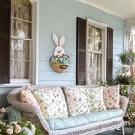 Lapin de Pâques avec panier de fleurs personnalisé Panneau de porte en bois pour décoration de cour,