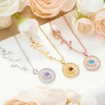 Collier Forme de Soleil Personnalisé avec Nom et Pierre de Naissance Cadeau Anniversaire Fête des Mères pour Femme
