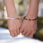 Personalized Matching Magnetic Heart Photo Projection Braided Bracelet with Engraved Initials Set of 2 Birthday Anniversary Gift for Couple