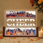 Personalised 6 Photo Collage Soccer Cheer Acrylic LED Night Light with Text and Wooden Base Home Decor Birthday Gift for Coach Sports Lover