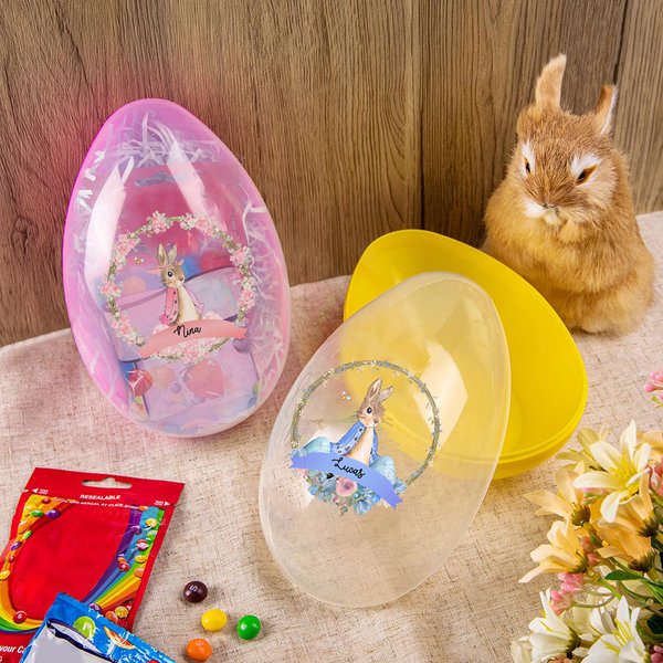 Personalised Cute Easter Bunny Wreath Fillable Jumbo Easter Eggs with Name Party Favor Egg Hunting Easter Hamper Gift for Boys Girls