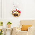 Lapin de Pâques avec panier de fleurs personnalisé Panneau de porte en bois pour décoration de cour,