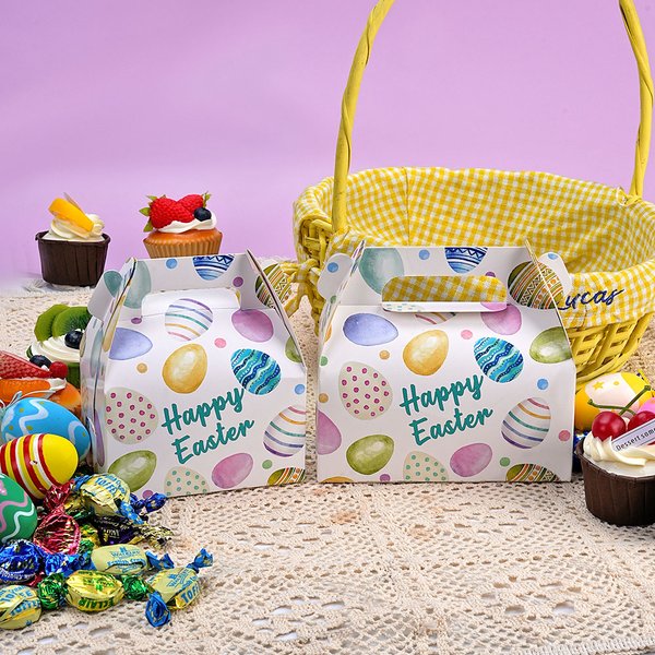Personalised Colourful Easter Egg Treat Box Gift Bag with Handle and Name Easter Party Birthday Gift for Boys Girls