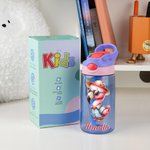 Personalisierte Hawaii-Thema Cartoon Tier Charakter 16 oz Kind Wasserflasche mit Stroh und Spill-Proof-Deckel zurück zu Schule Geburtstag Geschenk für Mädchen Jungen