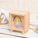 Personalized Mini Boss Cartoon Kid Wooden Clear Money Box Piggy Bank with Name Desk Decor Birthday Gift for Boys Girls