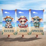 Personalized Hawaiian Cartoon Animal Quick Dry Microfiber Beach Towel with Name Summer Travel Essential Gift for Boys Girls
