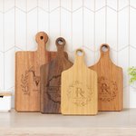 Personalized Engraved Wreath Monogram Reversible Wood Charcuterie Cutting Board with Finger Grip Housewarming Wedding Gift for Family Couple 8