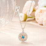 Collier Forme de Soleil Personnalisé avec Nom et Pierre de Naissance Cadeau Anniversaire Fête des Mères pour Femme