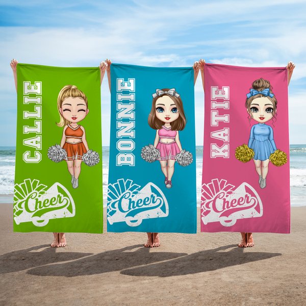 Personalisierte Multicolor Cheer Horn Cartoon Mädchen schnell trocken überdimensioniert Strand Handtuch mit Namen Geburtstag Strand Party Geschenk für Cheerleader Mädchen