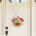 Lapin de Pâques avec panier de fleurs personnalisé Panneau de porte en bois pour décoration de cour,