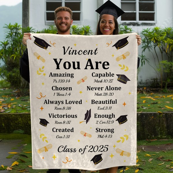 Couverture personnalisée avec nom et année Cadeau de fin d'études pour diplômés chrétiens