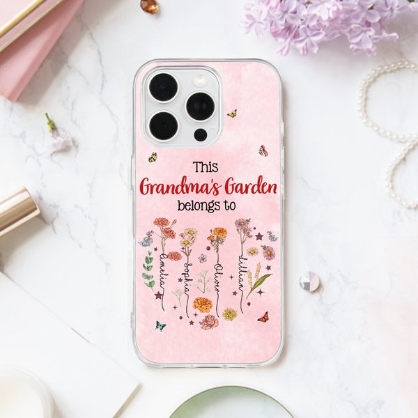 Personalised This Mama Belongs To Heart Birth Flower Phone Case for iPhone with 1-12 Names Birthday Mother's Day Gift for Mom Grandma