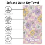 Personalized Oversized Quick Dry Retro Colourful Daisy Beach Towel with Name Birthday Summer Vacation Party Gift for Her