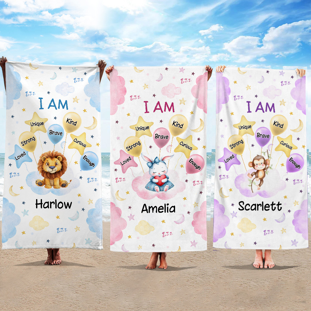 Personalisierte Aquarell Cartoon Tier überdimensioniert schnell trocken Strand Handtuch mit Namen Geburtstag Urlaub Zubehör Geschenk für Kind