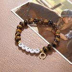 Personalised Lucky Horseshoe Natural Gemstones Beaded Bracelet with Name and Elastic Cord Birthday Anniversary Gift for Horse Lovers Equestrians