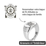 Bague chevalière blason familial personnalisée avec gravure signe héraldique - Cadeau d'anniversaire et fête des Pères pour famille et ami