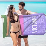 Personalized Colorful Oversized Quick Dry Striped Beach Towel with Name Summber Vacation Essentials Gift for Women Men