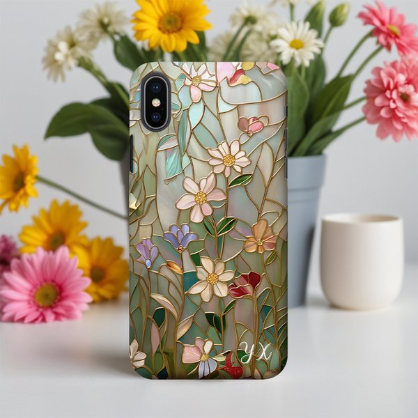 Personalised Floral  Stained Glass Phone Case with Initial for iPhone Samsung Anniversary Birthday Gift for Friend Family