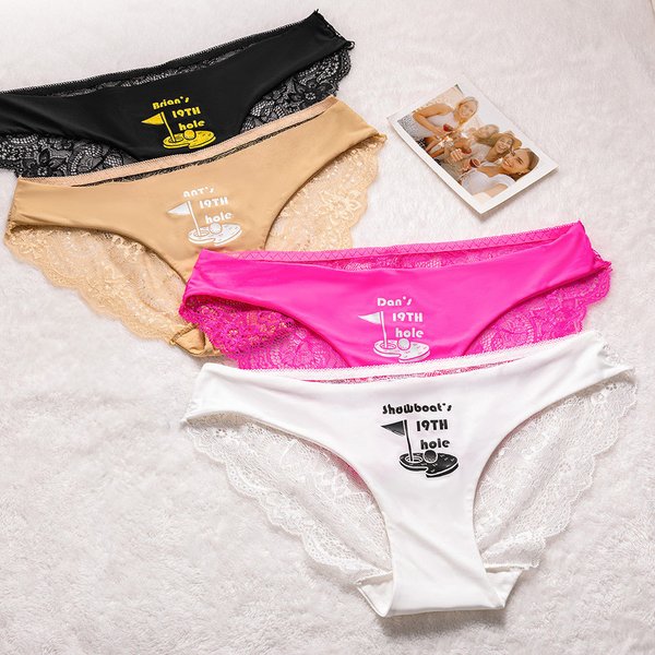 Personalized Funny Golf Ball 19th Hole Design Women's Lace Panty with Text Wedding Bachelorette Party Birthday Gift for Women Golf Lovers