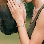 Personalised Lucky Horseshoe Natural Gemstones Beaded Bracelet with Name and Elastic Cord Birthday Anniversary Gift for Horse Lovers Equestrians