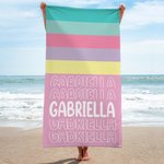 Personalized Colorful Oversized Quick Dry Striped Beach Towel with Name Summber Vacation Essentials Gift for Women Men
