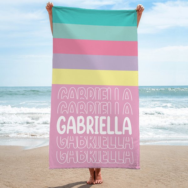 Personalised Colourful Oversized Quick Dry Striped Beach Towel with Name Summber Vacation Essentials Gift for Women Men