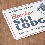 Panneau personnalisé en métal pour chalet de ski avec emplacement et nom Art mural Décor de ski Sports d'hiver Cadeau d'anniversaire pour propriétaire de chalet de ski Passionnés de ski