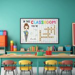 Personalisierte Cartoon Lehrer Kreuzworträtsel Kunst Leinwand Poster gerahmt rahmenlose Malerei mit Namen Klassenzimmer Dekor Lehrer Tag Geschenk für Lehrer